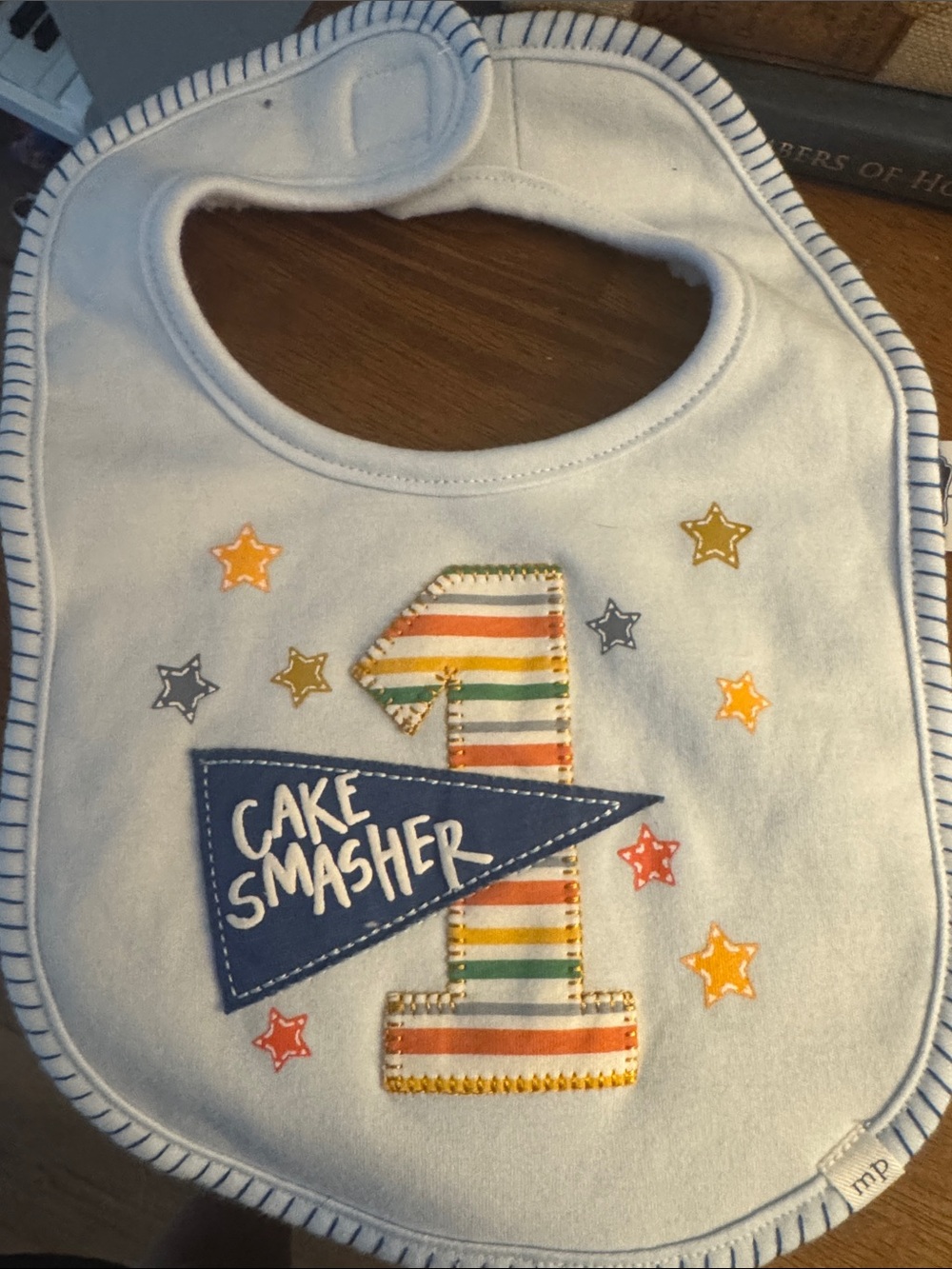 Mud Pie White Baby Bib with Multicolor Striped "1" and Navy Pennant